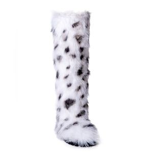 Azalea Wang Snow Leopard Faux Fur Over The Knee Boots